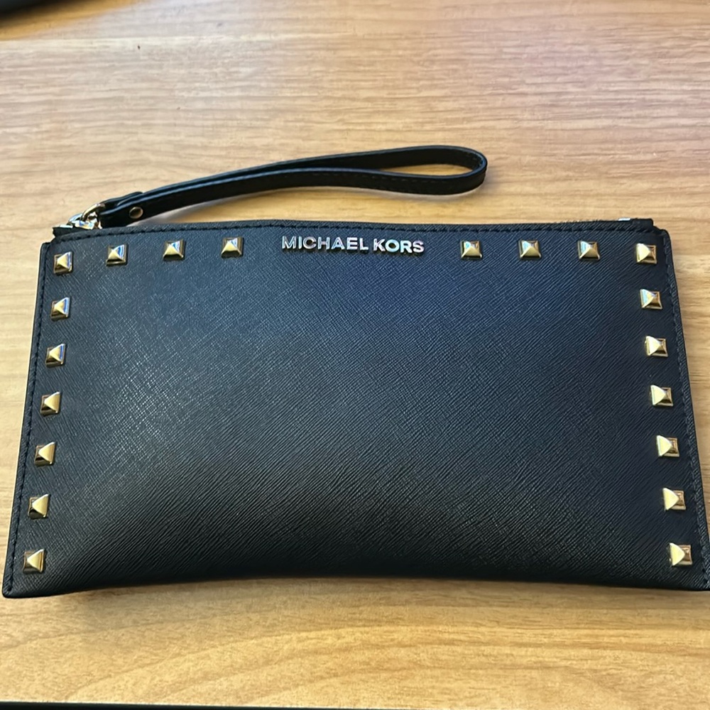 Michael Kors Black and Gold Studded Wristlet